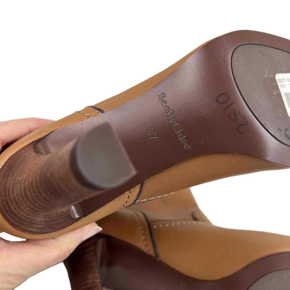 See By Chloe Lara Split Shaft Ankle Boots Lace Up Heeled Leather Brown Sz 37 NWT - Picture 11 of 11